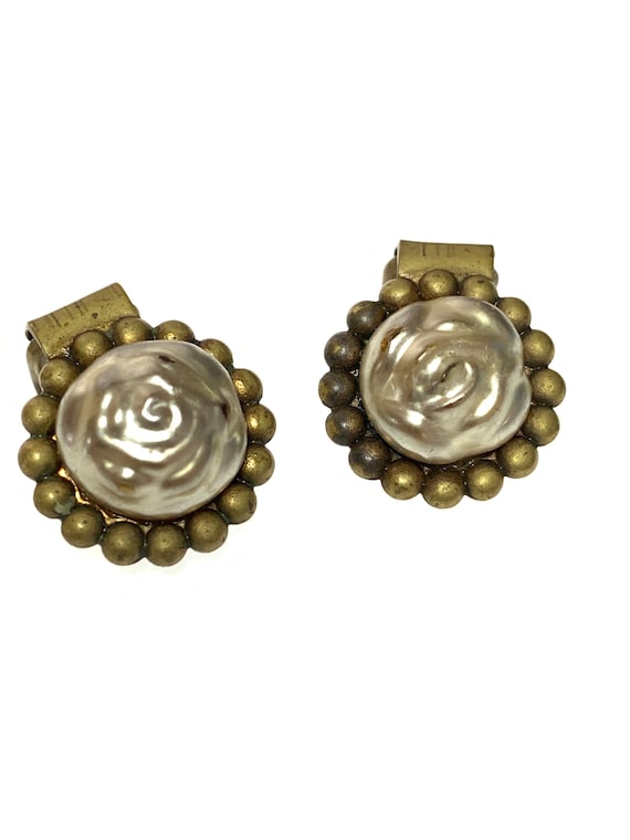 Antique Baroque Pearl Clip On Earrings