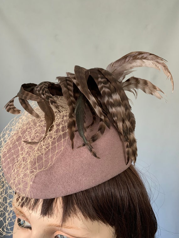 Vintage velvet fascinator hat with beaded trimming. Perfect condition. Antique Edwardian Hat 1900 Mourning Velvet With Wire And  main image 2