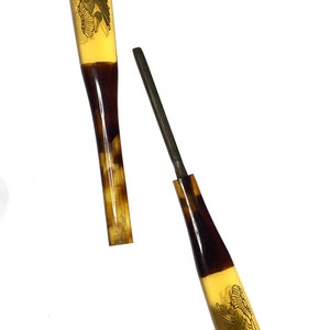 Antique Japanese Faux Tortoiseshell Brown Celluloid Kogai Crane Decoration Hairstick or Hair Ornament