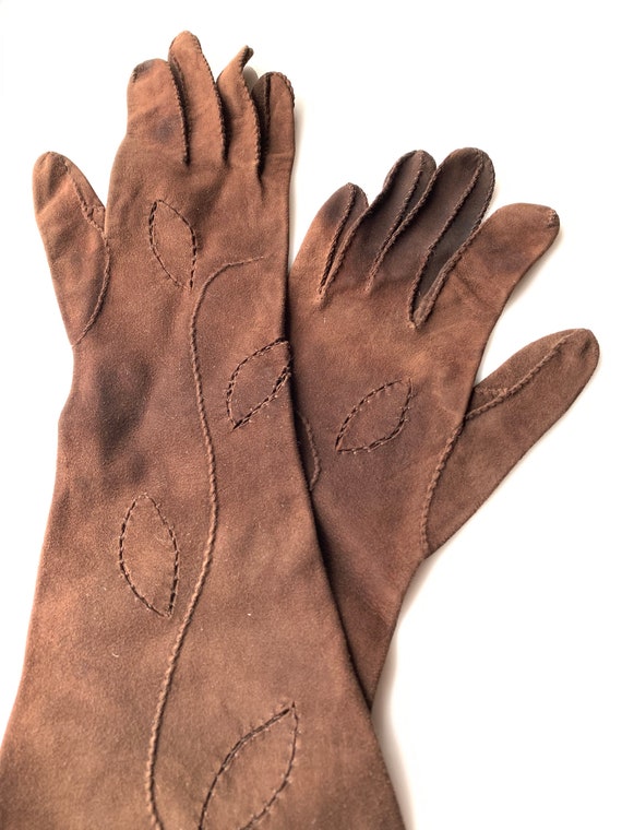 Vintage brown suede gloves - image 4