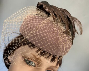 Rare Vintage Hat With Mesh Veil and Feather in Grey - Etsy display picture 3