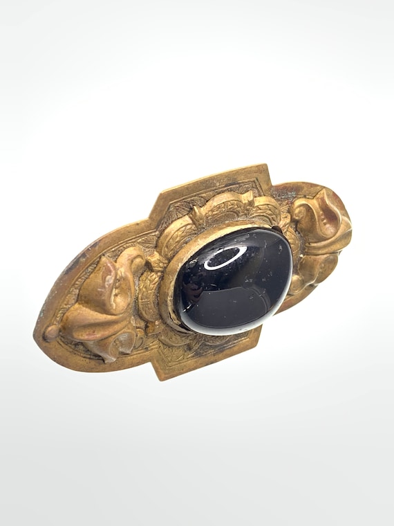 Art Deco Brass Pin with black stone