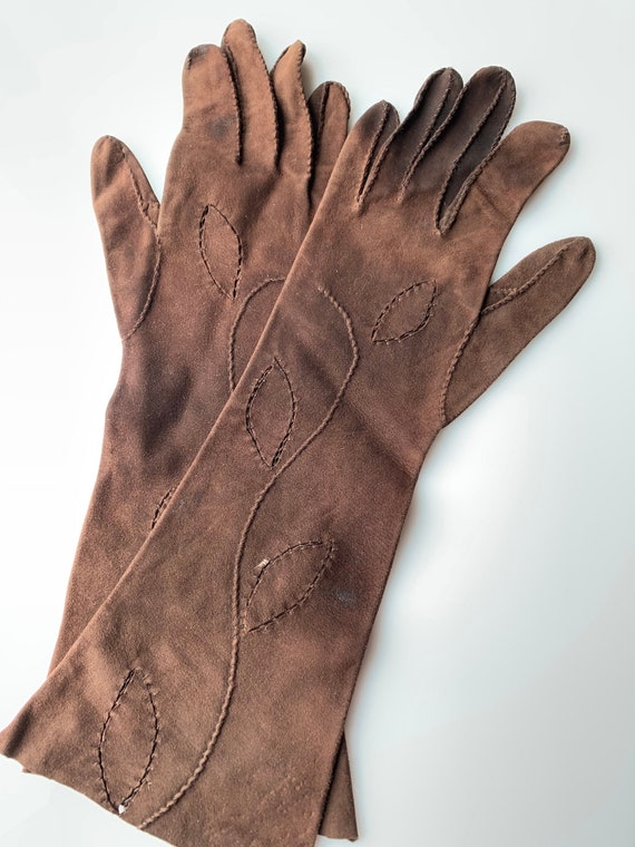 Vintage brown suede gloves - image 2