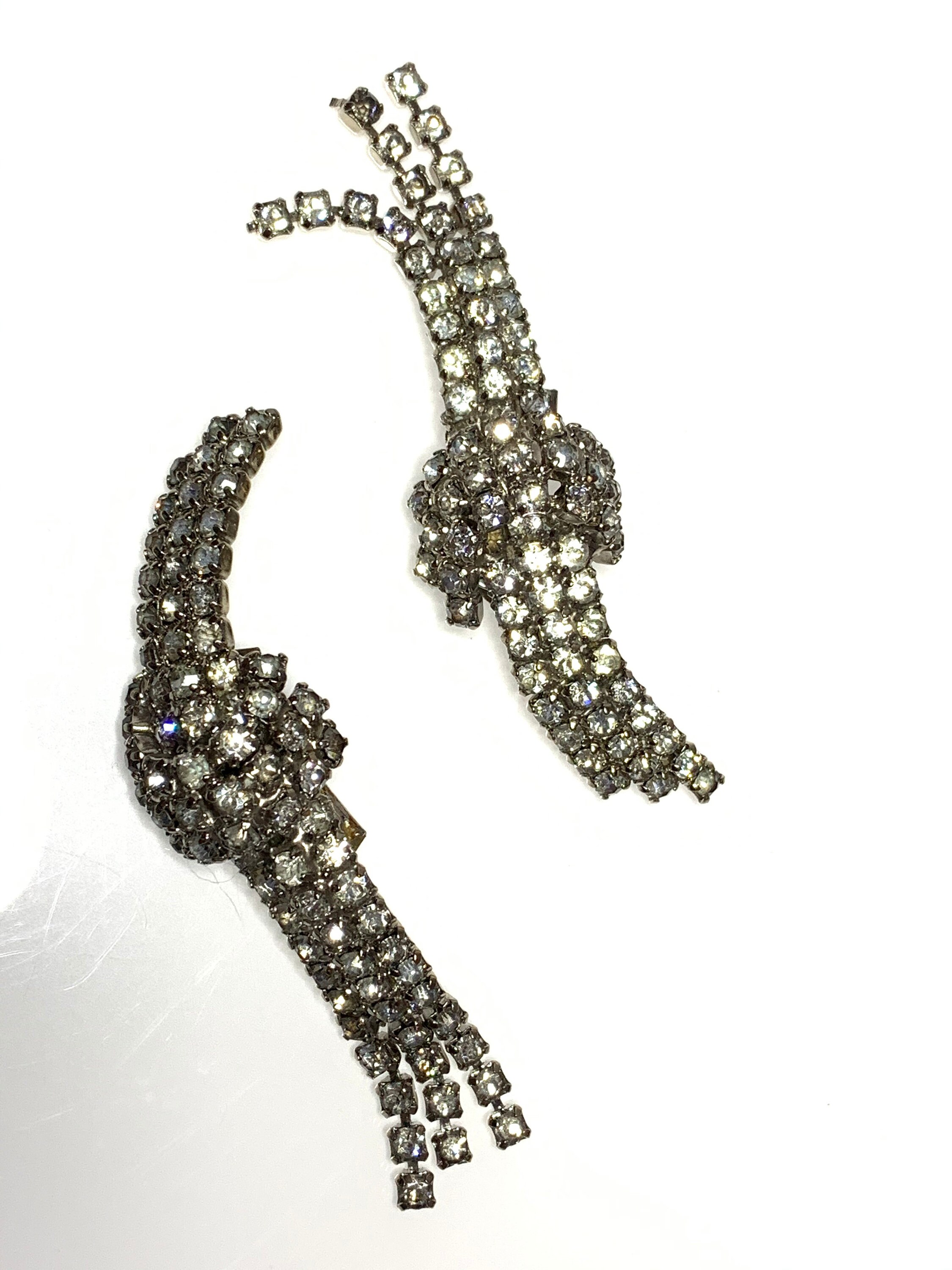 Vintage MUSI Art Deco Rhinestone Shoe Clips Silver Tone Statement Pair Vintage Silver Tone and Rhinestone Stamped MUSI Pave Shoe  main image 2