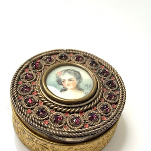 Artista firmado bronce francés Dore pintado a mano porcelana Patch Pill Box