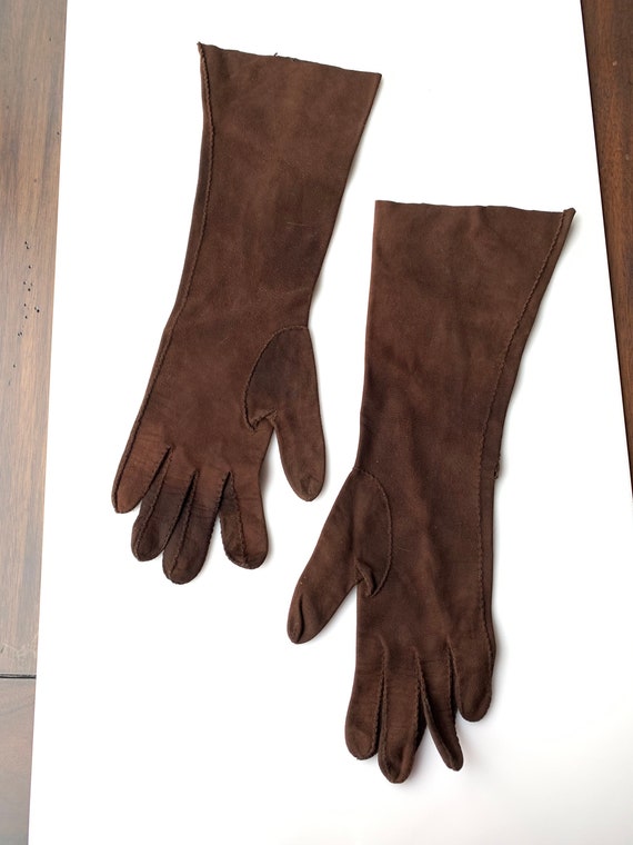 Vintage brown suede gloves - image 6
