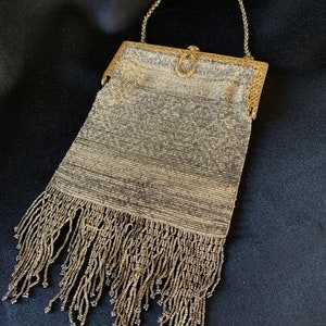 Antique Edwardian French Steel Cut 1900s mandalin beaded flapper Purse.