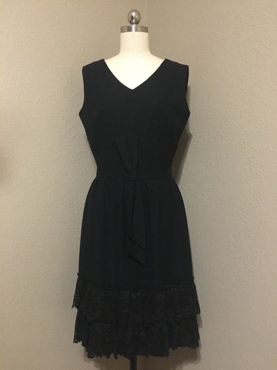 1960's Black Sleeveless Sheath Dress with Two-Tie… - image 2