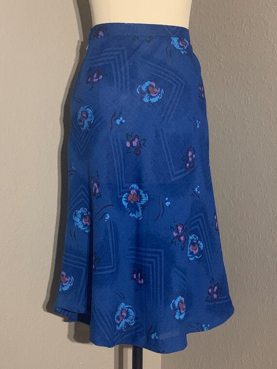 1970's Semi-Sheer Cobalt Blue Cotton Floral Skirt… - image 7