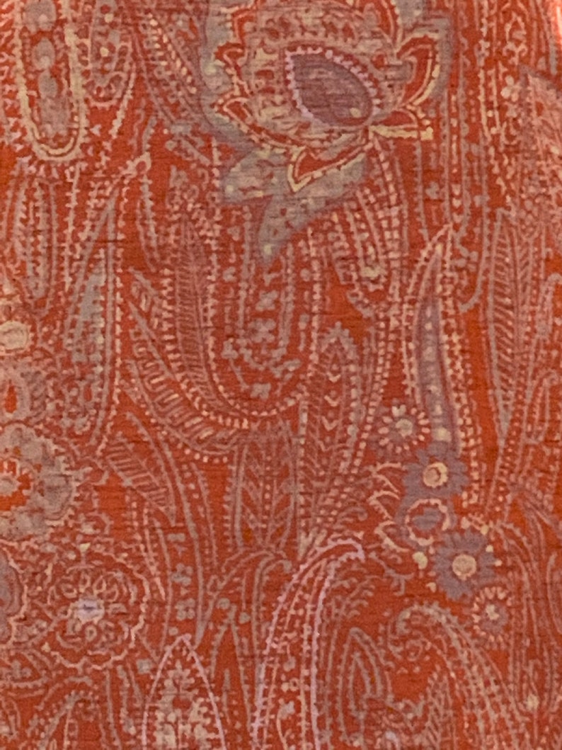 1960/'s Orange /& Lavender Paisley Silk Sheath Dress Mother of Pearl Buttons Long Sleeves Volup Plus Size Handmade Vintage Extra Large XL 1X
