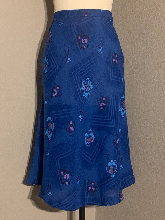 1970's Semi-Sheer Cobalt Blue Cotton Floral Skirt… - image 3