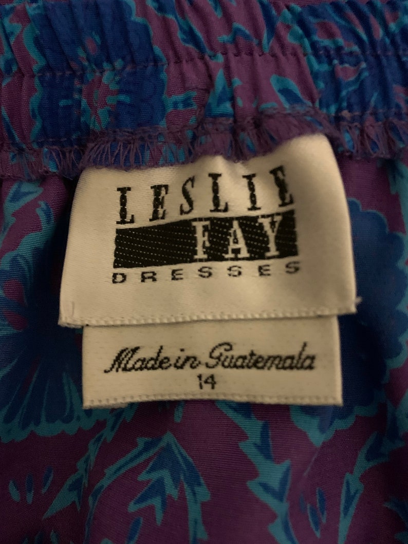1980/'s-90/'s Bright Blue /& Purple Medallion Flower Print Skirt Elastic Waist Woven Polyester Leslie Fay Vintage Medium Large M L