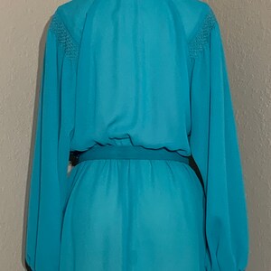 1970's-80's Sheer Turquoise Secretary Shirt Dress with Collar & Matching Belt Willi of California Vintage Small Medium S M image 8