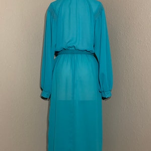 1970's-80's Sheer Turquoise Secretary Shirt Dress with Collar & Matching Belt Willi of California Vintage Small Medium S M image 7