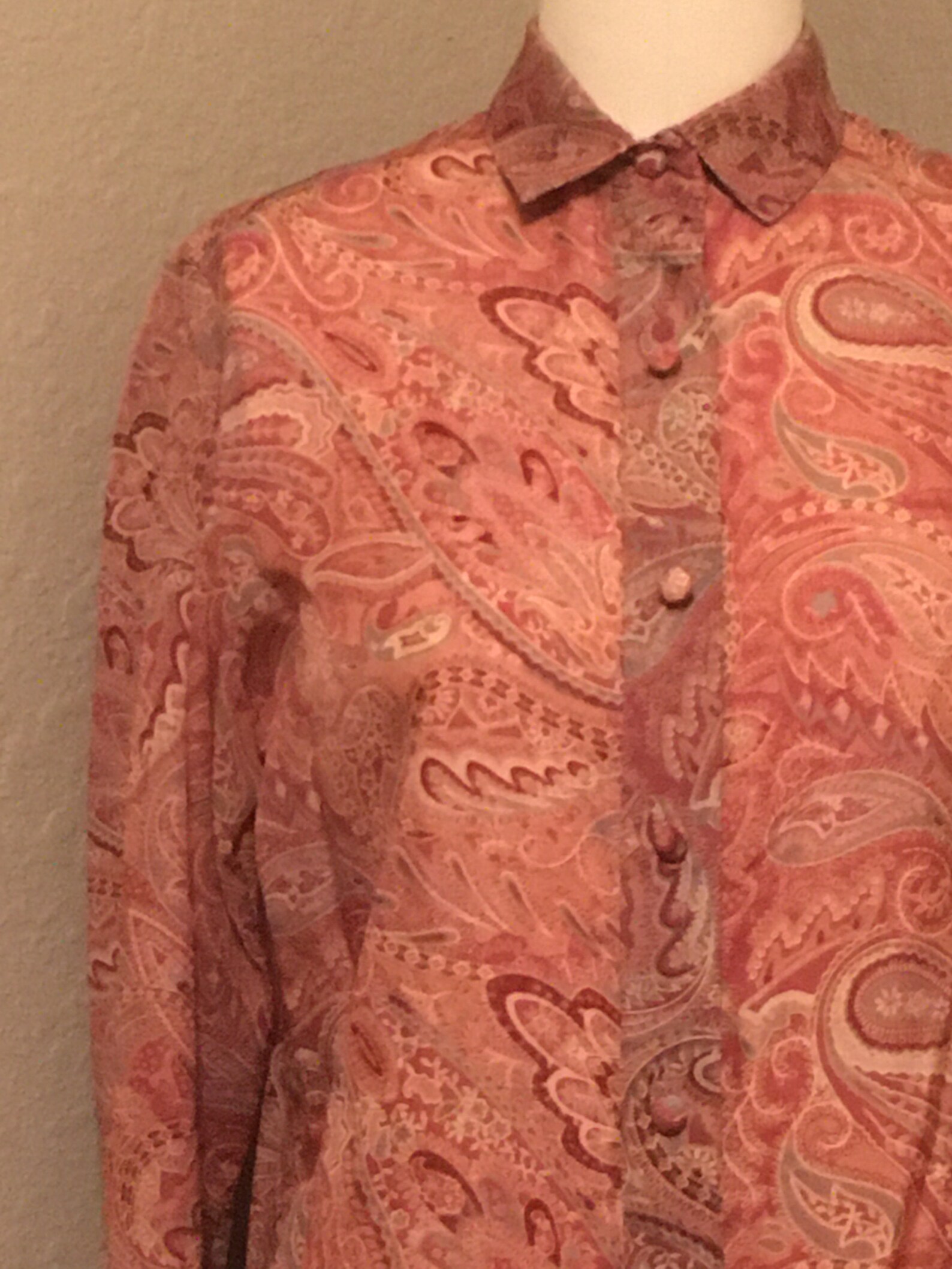 1970's Rust & Muted Orange Sheer Paisley Blouse Button Up | Etsy