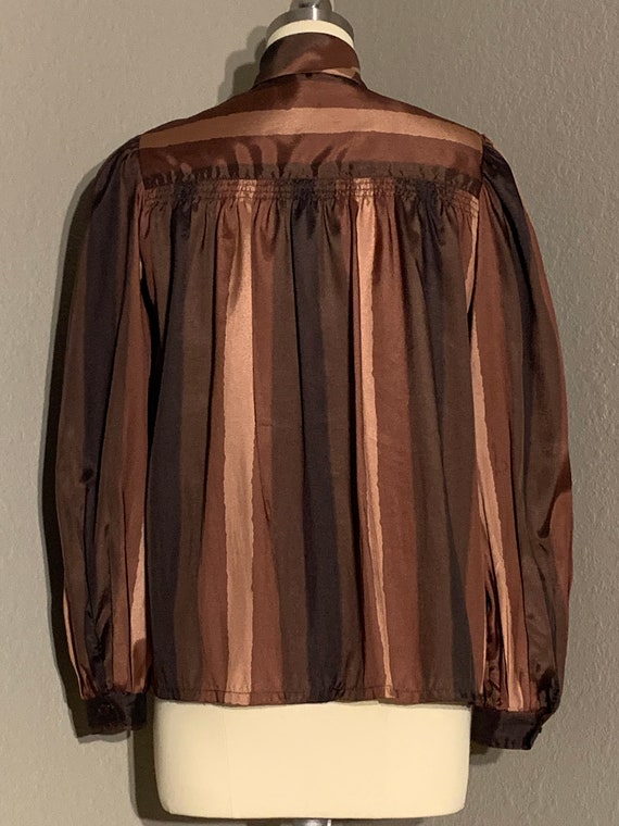1970's-80's Striped Blouse with Bow Neckline & Lo… - image 7
