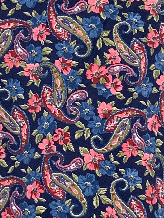 1970's-80's Navy Blue & Pink Paisley Floral Blous… - image 9