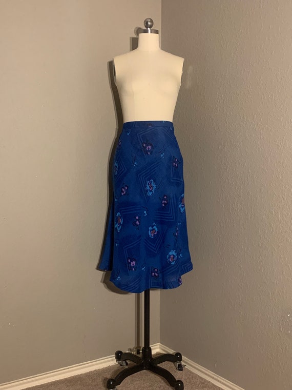 1970's Semi-Sheer Cobalt Blue Cotton Floral Skirt… - image 2