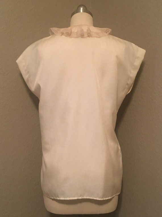 1970's Ivory Silky Poly Blouse with Ruffle Lace N… - image 6