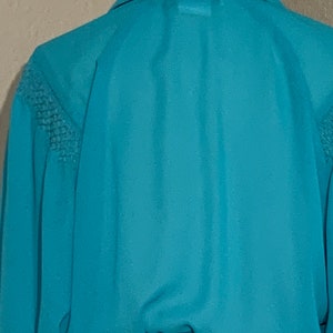 1970's-80's Sheer Turquoise Secretary Shirt Dress with Collar & Matching Belt Willi of California Vintage Small Medium S M image 9