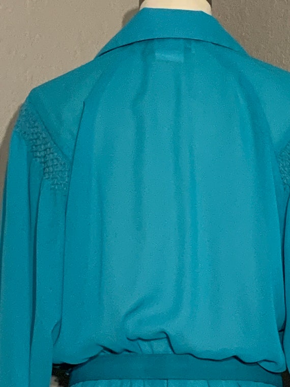 1970's-80's Sheer Turquoise Secretary Shirt Dress… - image 9
