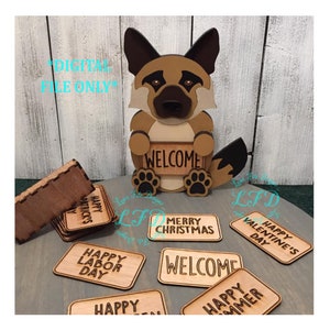Freestanding German Shepard with Interchangeable Signs