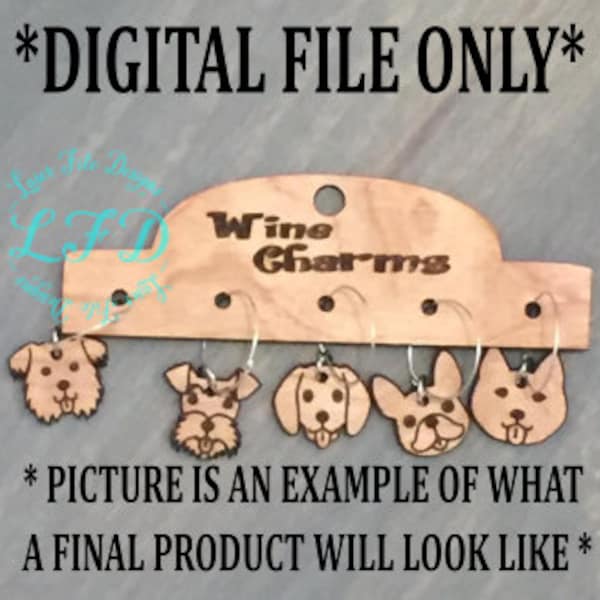 WINE CHARM - Dog - Lovers - Set - With - Charm - Holder - Engraved - Digital File