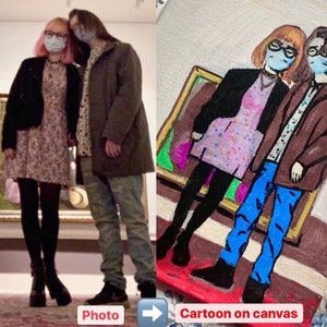 Custom Cartoon group painting of photo reference couple friendship family sibling parents on canvas