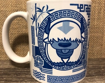 Appa and Momo Blue Willow inspired mug, 11oz Ceramic Coffee Cup/Mug, Avatar fan art, spirit animal mug, Wonderful nerd gift, Avatar lover