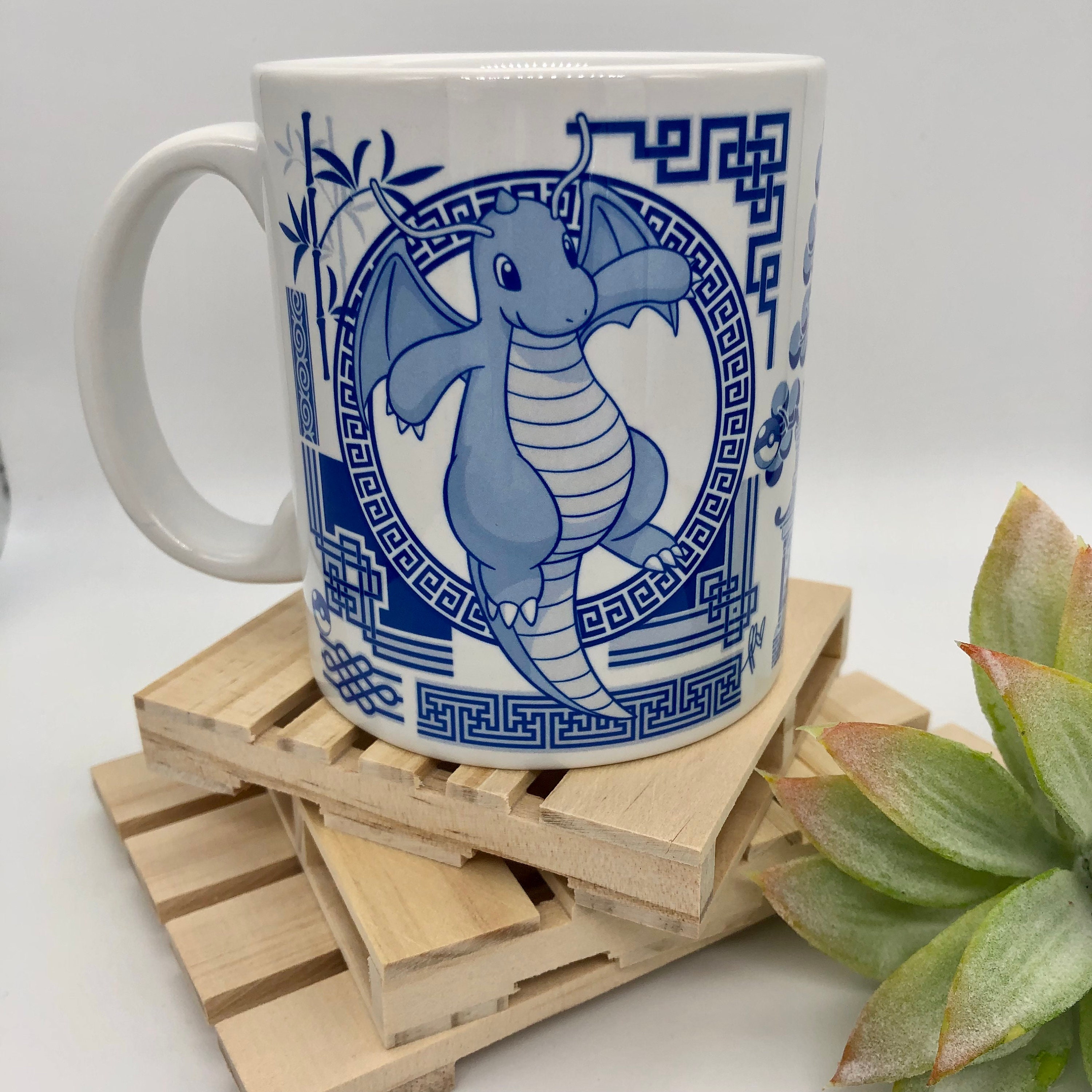 Charizard Pokemon Mug Blue Willow Design Tea Mug Ceramic 