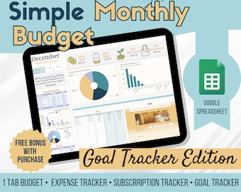 Simple Monthly Budget Planner - Goal Tracker Edition, Monthly Budget Spreadsheet, Expense Tracker, Budget Template, Google Sheets Budget