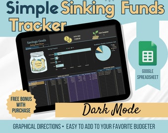Dark Mode-Simple Sinking Fund Tracker - Savings Spreadsheet, Savings Budget Planner, Saving Budget Template, Budget Planner, Google Sheets
