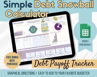 Purple-Simple Debt Snowball Calculator, Debt Planner, Debt Free Planner, Debt Payoff Spreadsheet Template, Debt Budget Planner,Google Sheets