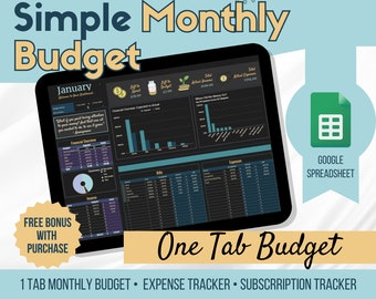 Dark Mode-Simple Monthly Budget Planner- Monthly Budget Spreadsheet, Budget Planner, Expense Tracker, Budget Template, Google Sheets Budget