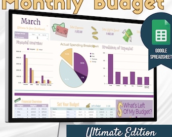 Purple-Beautiful-Monthly Budget Spreadsheet-Ultimate Edition, Budget Planner, Financial Planner, Debt Payoff Tracker & Sinking Funds Tracker
