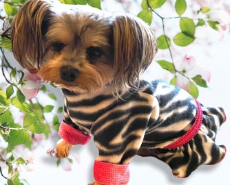 ZEBRA ZSA-ZSA Blingy Small Dog Onesie*Fleece Jammies for X-small dogs*Yorkie Clothes*Chinese Crested Onesie*Girl Dog Outfit*Handmade Pet