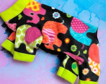 ELEPHANTS on PARADE Fleece Dog Jammies: Handmade Cozy Onesie