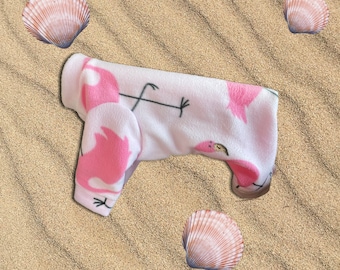 PINK FLAMINGO FLEECE Dog Jammies, Cozy Small Dog Onesie