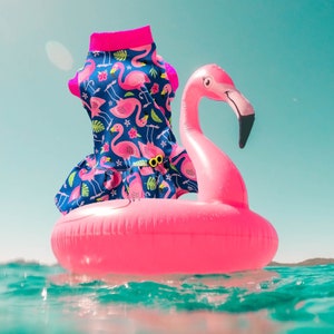 PINK FLAMINGO DRESS for Small Dogs*Summer Weight Dog Clothing*Beach Dress for Small Dog*Yorkie Dress*Chinese Crested Stretch Dress* Girl Dog