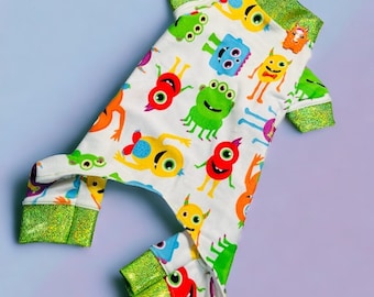 MONSTER MANIA Dog Jammies, Lightweight Stretch Onesie for Small Pets, Handmade Clothing
