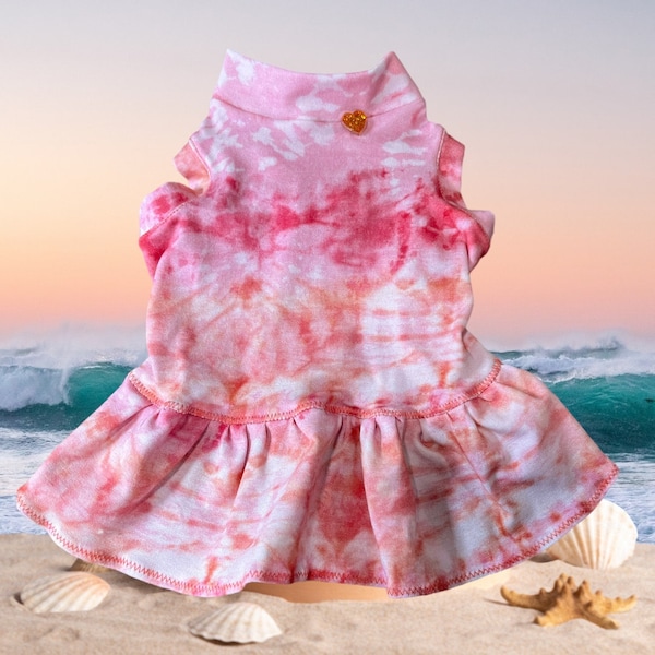 BEACH BABY SUMMER Dress for Small Dogs*Summer Apparel for XXSmall Dogs*Lightweight Dog Clothes*Tie Dye Dress for Yorkies*Chinese Crested