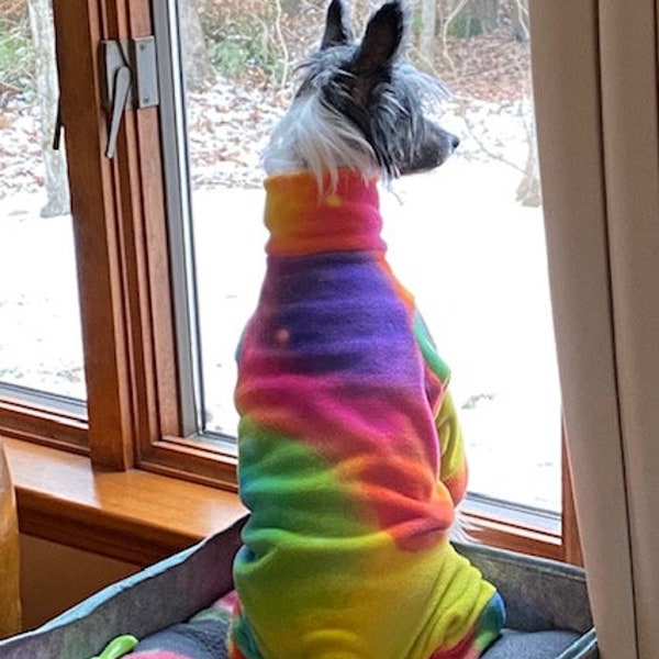 TIE DYE PLUSH Fleece Jammies*Small Dog Fleece Jammies*Winter Dog Jammies*Handmade Dog Clothes*Chinese Crested Jammies*XXSmall Dog Onesie