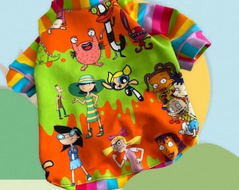 90's CARTOON FAVS Themed Shirt for Small Dogs*Stretchy Shirt for XXsmall Dogs*Vivid Colored Lycra Top for Small Dogs*Chinese Crested Shirt*