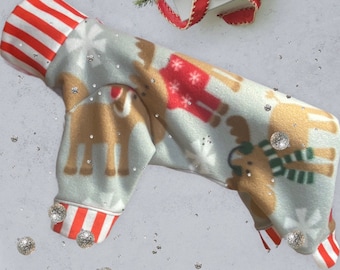 ANOTHER CHRISTMOOSE FLEECE Onesie for Small Dogs, Handmade Holiday Pet Clothes