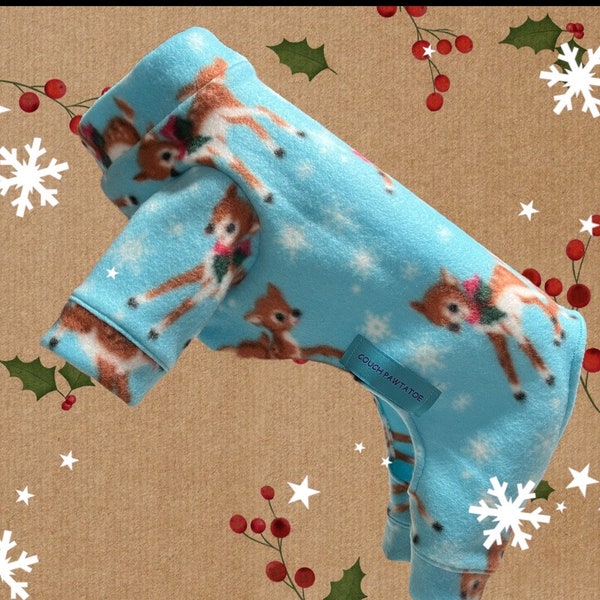 REINDEER GAMES on Fleece for Small Dogs*Warm Winter Fleece Jammies for Small Dogs*Yorkie Holiday Fleece*Chinese Crested Christmas Onesie