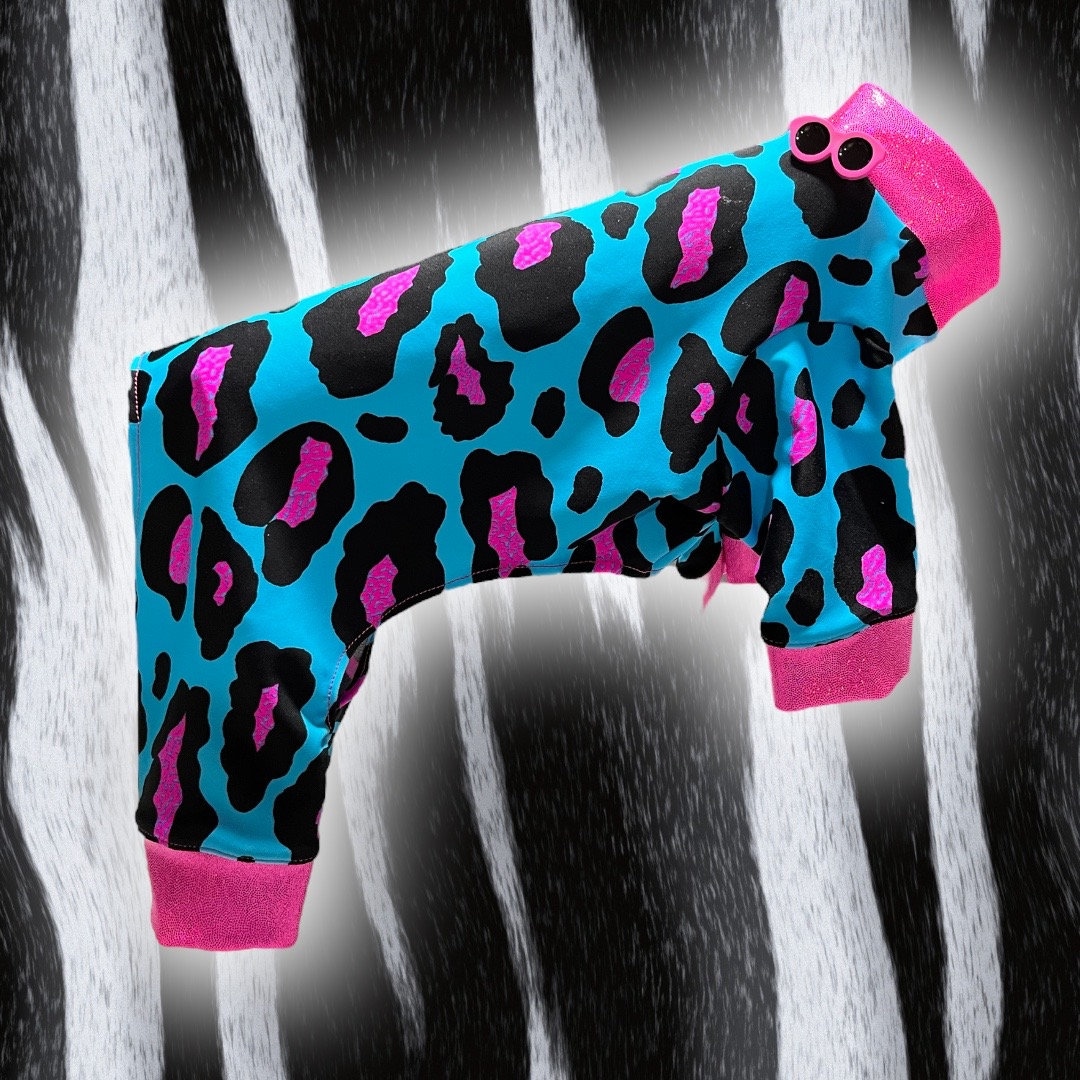 WILD BLUE LEOPARD Stretch Onesie for Small Dogsstretch Jammies for Small Petslycra Jammies for ...