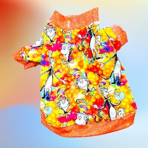 CAT IN A HAT Shirt For Small Dogs* Lightweight shirt for Small Dogs*Spring Shirt for Yorkies*Chinese Crested Summer Shirt*Dog Clothing