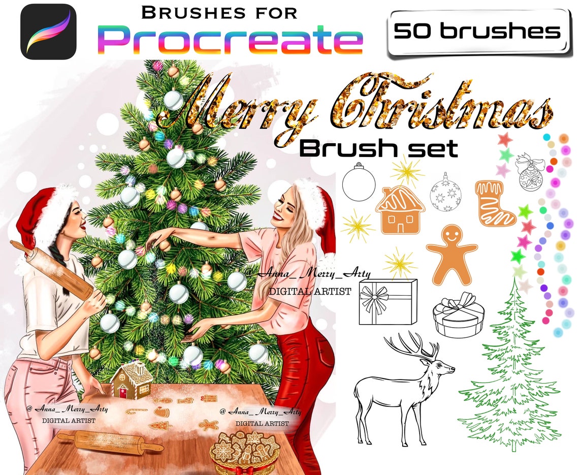 Christmas brush set Merry Christmas Procreate brushes Etsy