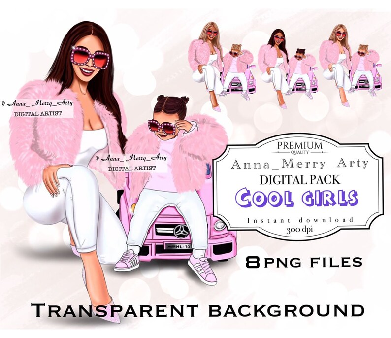 Cool girls clipart Fashion illustration Girls clipart fashion clipart Mom and daughter clipart Digital illustration