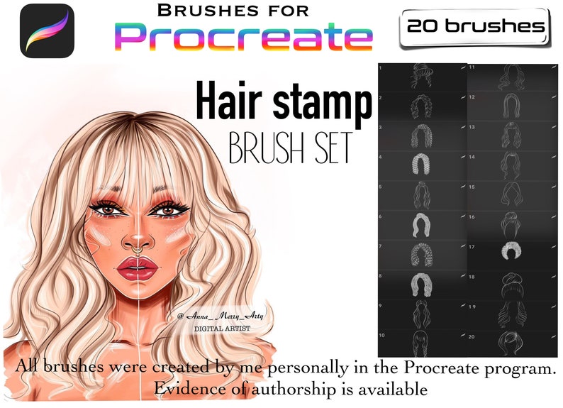 Procreate brushes Procreate Hair brushes Curly hair brushes Etsy
